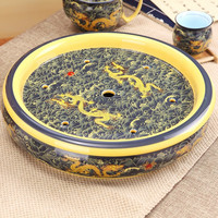 富丽元茶盘陶瓷景德镇瓷圆盘大茶盘托盘储水盘景德镇瓷器家用茶承圆形 花开富贵