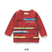千趣会 SENSHUKAI童装男童长袖T恤春秋季打底衫卡通洋气印花棉质儿童T恤 红色(火车) 90 cm