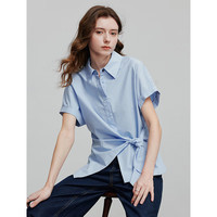 初语法式设计感绑带收腰衬衫女2025夏季新款翻袖凉感莱赛尔上衣