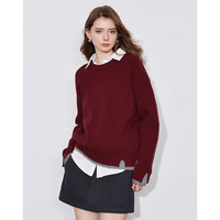 初语假两件圆领毛衣慵懒高级感针织衫女安可拉红上衣 安可拉红 L