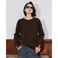 初语假两件圆领毛衣慵懒高级感针织衫女安可拉红上衣 咖色 XL