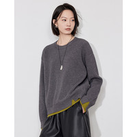 初语假两件圆领毛衣慵懒高级感针织衫女安可拉红上衣 灰色 L