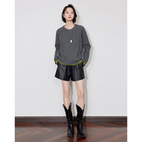 初语假两件圆领毛衣慵懒高级感针织衫女安可拉红上衣 灰色 M