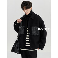 伯爵卓尔高级感拼接毛呢夹克男翻领韩版通勤保暖单面呢男装外套 陨石黑B-U341589 2XL