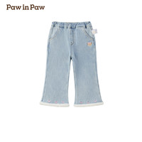 Paw in Paw PawinPaw卡通小熊童装秋冬女宝宝加绒喇叭裤拼接牛仔裤