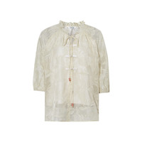 两三事新中式衬衫女2025春季复古设计感白色七分袖上衣如梦令 米黄色 S