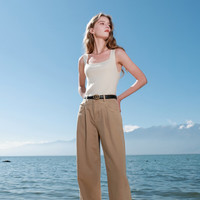 三彩2025春季坑条针织背心方领修身显瘦毛衫套头内搭短款M 米白色 M 160/84A