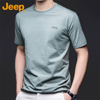 吉普（JEEP）短袖T恤男夏季圆领宽松男士透气休闲百搭凉感衣服男装 军绿 4XL 