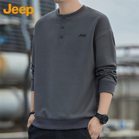 吉普（JEEP）卫衣男春秋季宽松长袖T恤男士休闲潮流衣服男装 深灰 M 