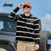 吉普（JEEP）长袖T恤男休闲百搭宽松POLO衫翻领男士体恤打底衫 幻影黑 2XL 