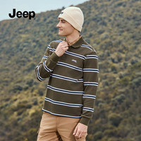 吉普（JEEP）长袖T恤男休闲百搭宽松POLO衫翻领男士体恤打底衫 橄榄绿 3XL 
