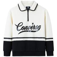 converse匡威童装女童加绒长袖Polo衫冬季儿童保暖打底衫上衣 羽白色