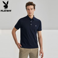 【7A抑菌】花花公子男士polo领上衣凉感透气防紫外线休闲短袖t恤 56/3XL 藏青色