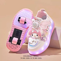 女童暴走鞋2025秋冬儿童双轮闪灯滑轮鞋女孩公主运动溜冰鞋潮 粉色 34
