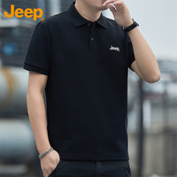 吉普（JEEP）T恤男士短袖春夏季Polo商务休闲衫潮流宽松衣服男装 黑色 M 