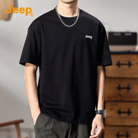 JEEP260g重磅短袖T恤男2025夏季圆领纯棉套头上衣宽松短袖男 XL 黑色