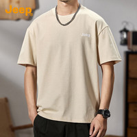 JEEP260g重磅短袖T恤男2025夏季圆领纯棉套头上衣宽松短袖男 L 杏色