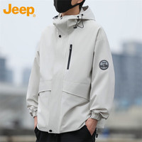 吉普（JEEP）夹克男士外套春秋季宽松休闲工装衣服男女款男装 象牙白 S 