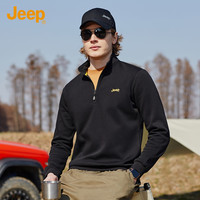 JEEP春季男士立领半开襟卫衣弹力棉质运动上衣外套 黑色 2XL 