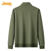 JEEP春季男士立领半开襟卫衣弹力棉质运动上衣外套 军绿 2XL 