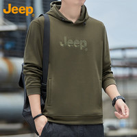 吉普（JEEP）卫衣男春秋季宽松长袖T恤男士潮流重磅连帽衣服男装 军绿 5XL 