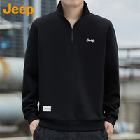 吉普（JEEP）卫衣男春秋季潮流宽松立领长袖T恤男士重磅衣服男装 黑色 L 