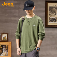 JEEP【100%棉】纯色简约卫衣男2025春季打底衫男休闲长袖T恤