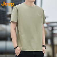 吉普（JEEP）T恤男士短袖春夏季宽松透气凉感潮流圆领上衣服男装 橄榄绿 L 