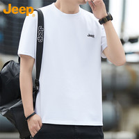 吉普（JEEP）T恤男士短袖春夏季宽松透气凉感潮流圆领上衣服男装 白色 L 