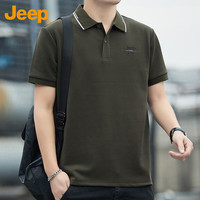 吉普（JEEP）T恤男短袖夏季Polo商务休闲衫男士潮流凉感衣服男装 军绿 3XL 