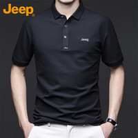 吉普（JEEP）短袖男士T恤夏季polo商务休闲衫凉感潮牌百搭衣服男装 黑色 4XL 