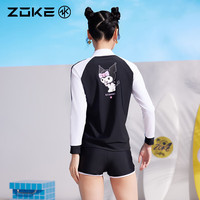 洲克（ZOKE）女士酷洛米沙滩度假休闲分体平角游泳衣显瘦遮肚修身运动泳衣 黑/白/紫酷洛米 2XL
