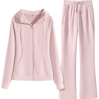 MJ STYLE2025春季新款休闲慵懒套装连帽修身开衫高腰阔腿裤长裤搭配两件装