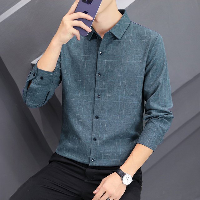 CREAZIONI 春季百搭男式绅士格纹长袖衬衫挺括有型男装衬衣服男