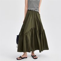 拼接荷叶边半裙女夏季百搭松紧腰梭织半身长裙