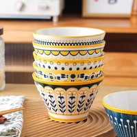 88VIP：佩尔森 CERAMICS 00731 斗笠碗 4.5英寸陶瓷碗 条纹图案 釉下彩 多色可选