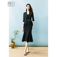 晚白【直降】时尚简约休闲外套气质纯色修身通勤西装外套女 黑色 XL
