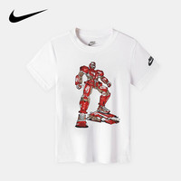 NIKE 耐克童装男童纯棉短袖T恤夏季儿童机甲风图案针织上衣 纯白色 130(7/6X)
