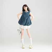 KEIKO 可甜可盐花苞形无袖上衣女25夏季蝴蝶结扎花轻薄牛仔背心 M