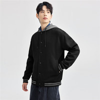 佐丹奴底特律夹克男24秋冬双面布开衫拼色连帽棒球服外套01074854 黑色 标志黑 M