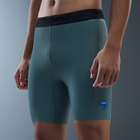 NEDAO内道汗隐痕条纹紧身跑步马拉松男款春夏四分半弹运动短裤 晨雾绿 M