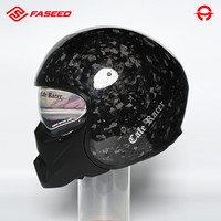 FASEED碳纤维鬼脸盔复古头盔男女士摩托车3/4组合盔机车太子咖啡骑士V1 锻造碳纤维/黑 S