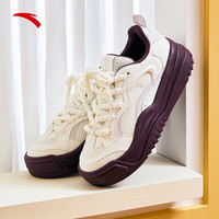 安踏波浪鞋板鞋女鞋秋季透气厚底增高潮流复古运动鞋休闲鞋 象牙白/浅银灰-3 8.5(女40)