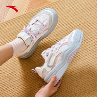 安踏波浪鞋板鞋女鞋秋季透气厚底增高潮流复古运动鞋休闲鞋 象牙白/余粉白/一度灰-4 6(女36.5)