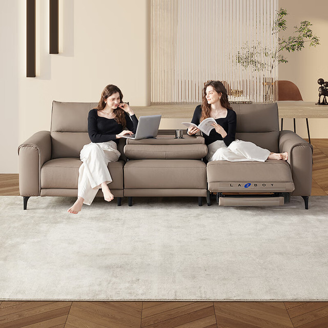 乐至宝 LAZBOY 真皮零靠墙功能沙发 左电动 翻倒几 677蓝
