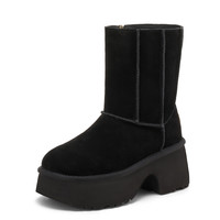 C.BANNER千百度雪地靴女2024冬季加绒舒适时尚厚底人鱼短靴休闲棉靴子 38