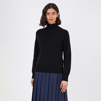 【特享5折】SUNSPEL春秋女士羊羔毛漏斗领高领针织衫温暖毛衣女 黑色 XS