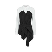 sdeer圣迪奥女装复古翻领撞色条纹拼接收腰衬衫S24180503 XL/175