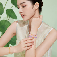 六福珠宝足金硬金工艺小金珠黄金手链水晶手串珠单件 金重约0.19克-紫水晶