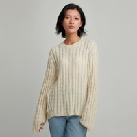 Gap女装春秋宽松羊毛混纺落肩毛衣洋气圆领绞花针织衫上衣796558